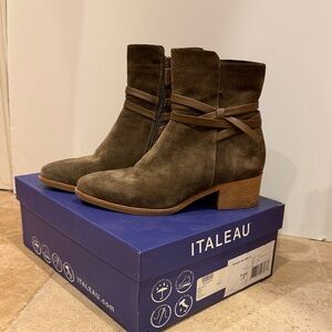 Italeau Waterproof Suede Ankle Boots Olive Brown Size 7 Made in Italy